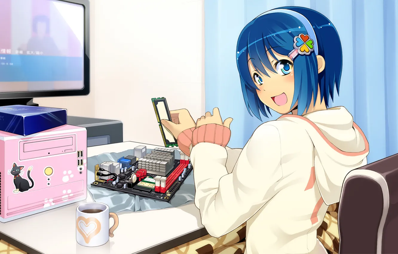 Photo wallpaper Girl, Computer, Anime, Windows 7, OS-tan, Mascot, Assembly, Nanami Madobe