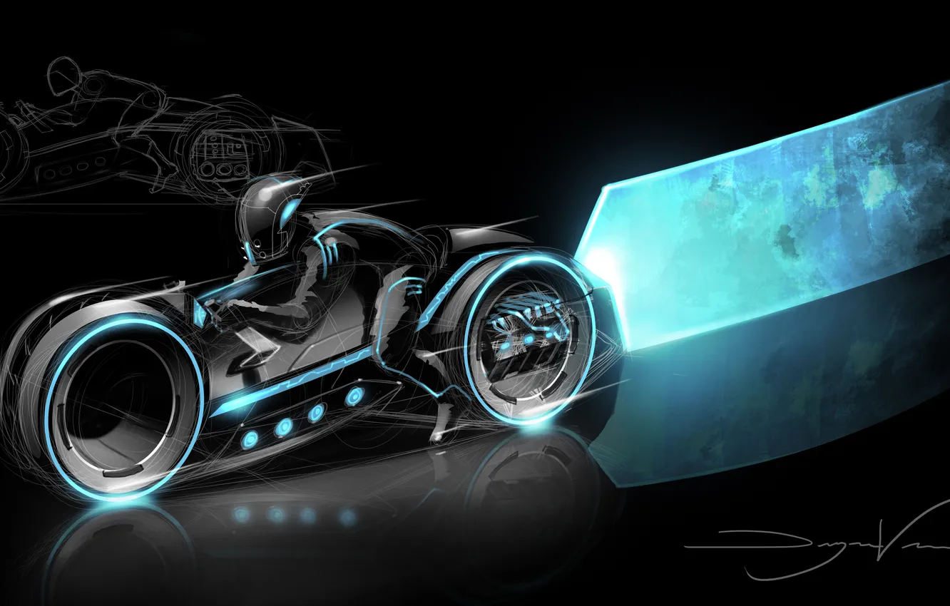 Photo wallpaper fiction, art, motorcycle, the throne, tron