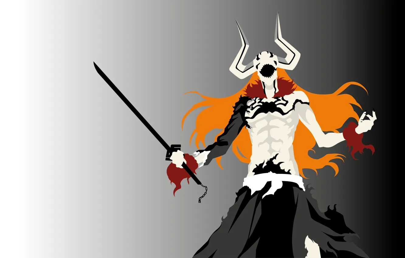Photo wallpaper minimalism, katana, horns, Bleach, Bleach, Ichigo Kurosaki, Creek, empty