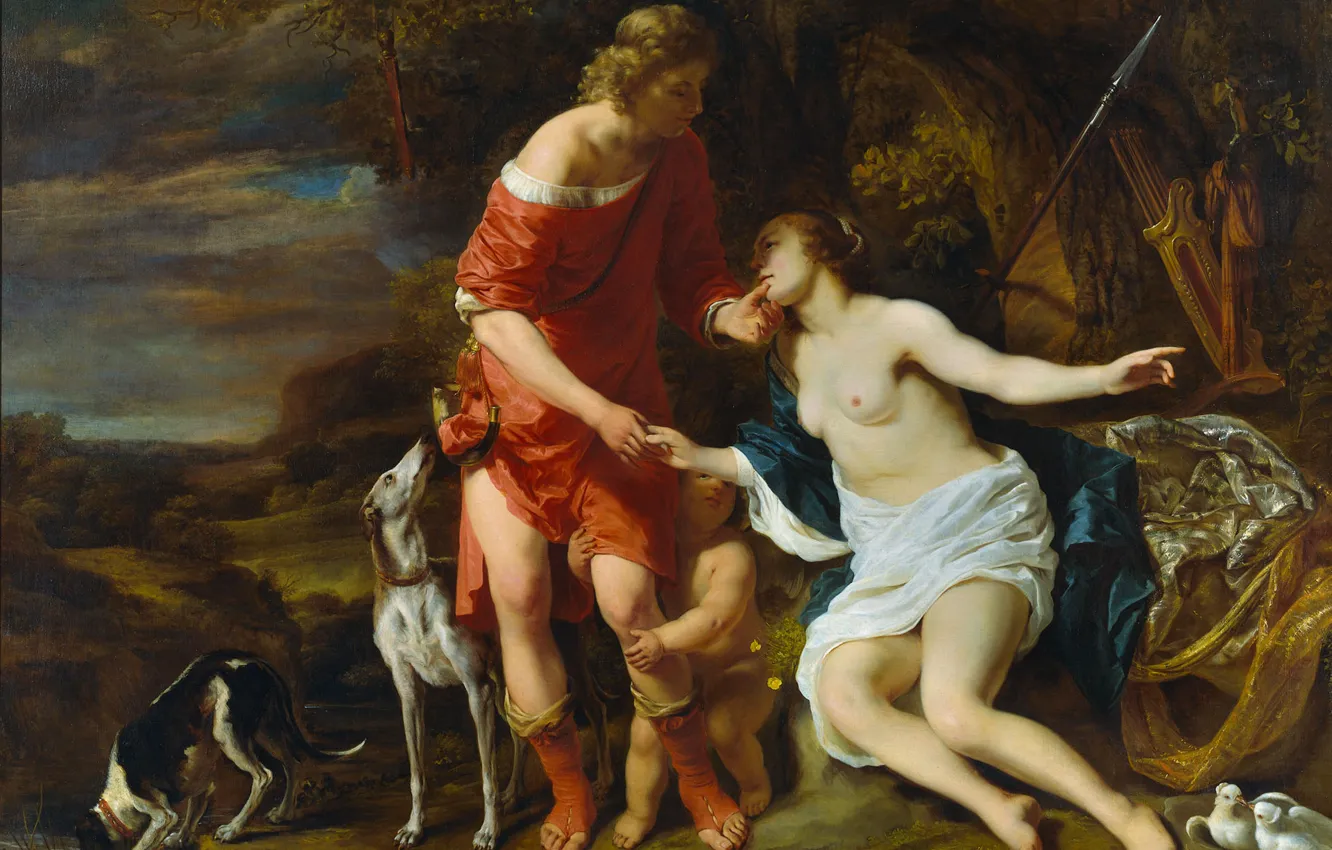 Photo wallpaper picture, mythology, Venus and Adonis, Ferdinand Pain