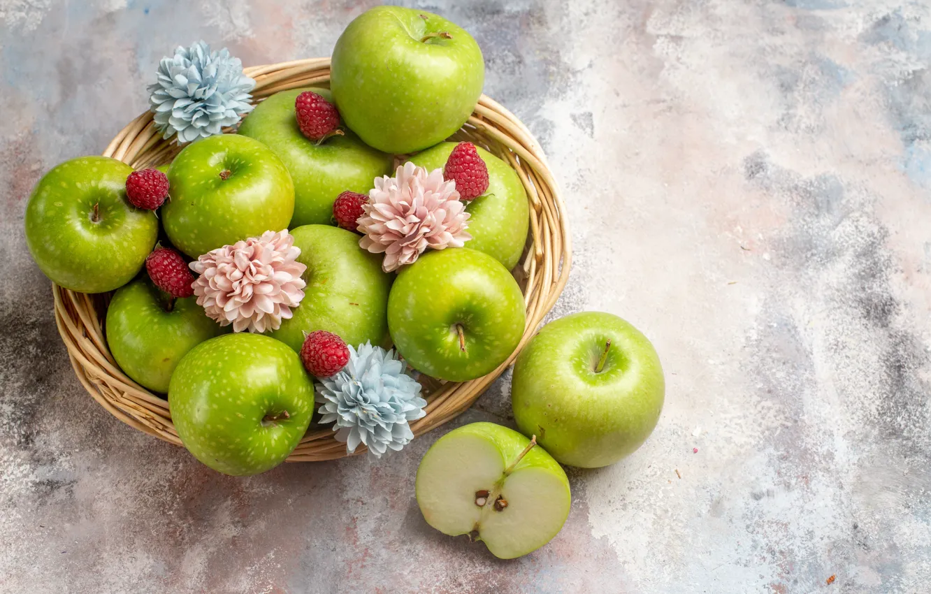 Photo wallpaper berries, raspberry, apples