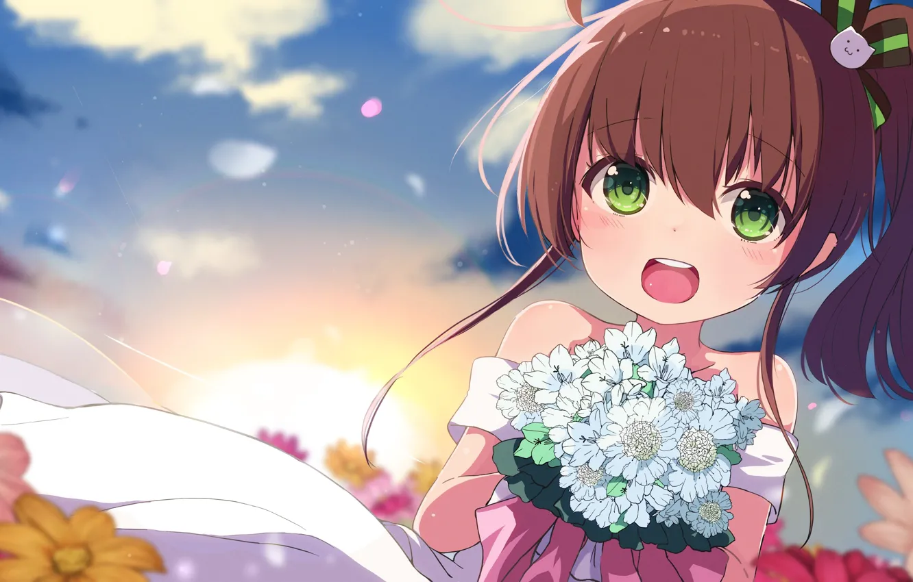 Photo wallpaper girl, bouquet, the bride, Hololive virtual youtuber, Holo no Graffiti, Matsuri Natsuiro