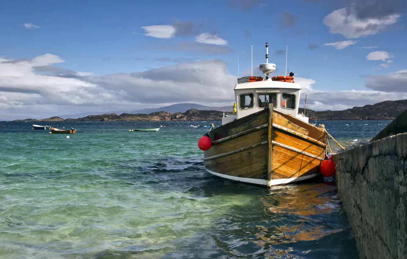 Photo wallpaper sea, ship, pier