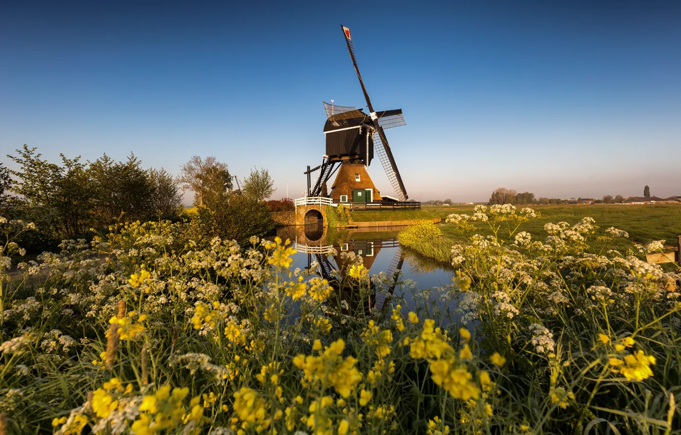 Photo wallpaper mill, channel, Netherlands, Zuid-Holland, Streefkerk