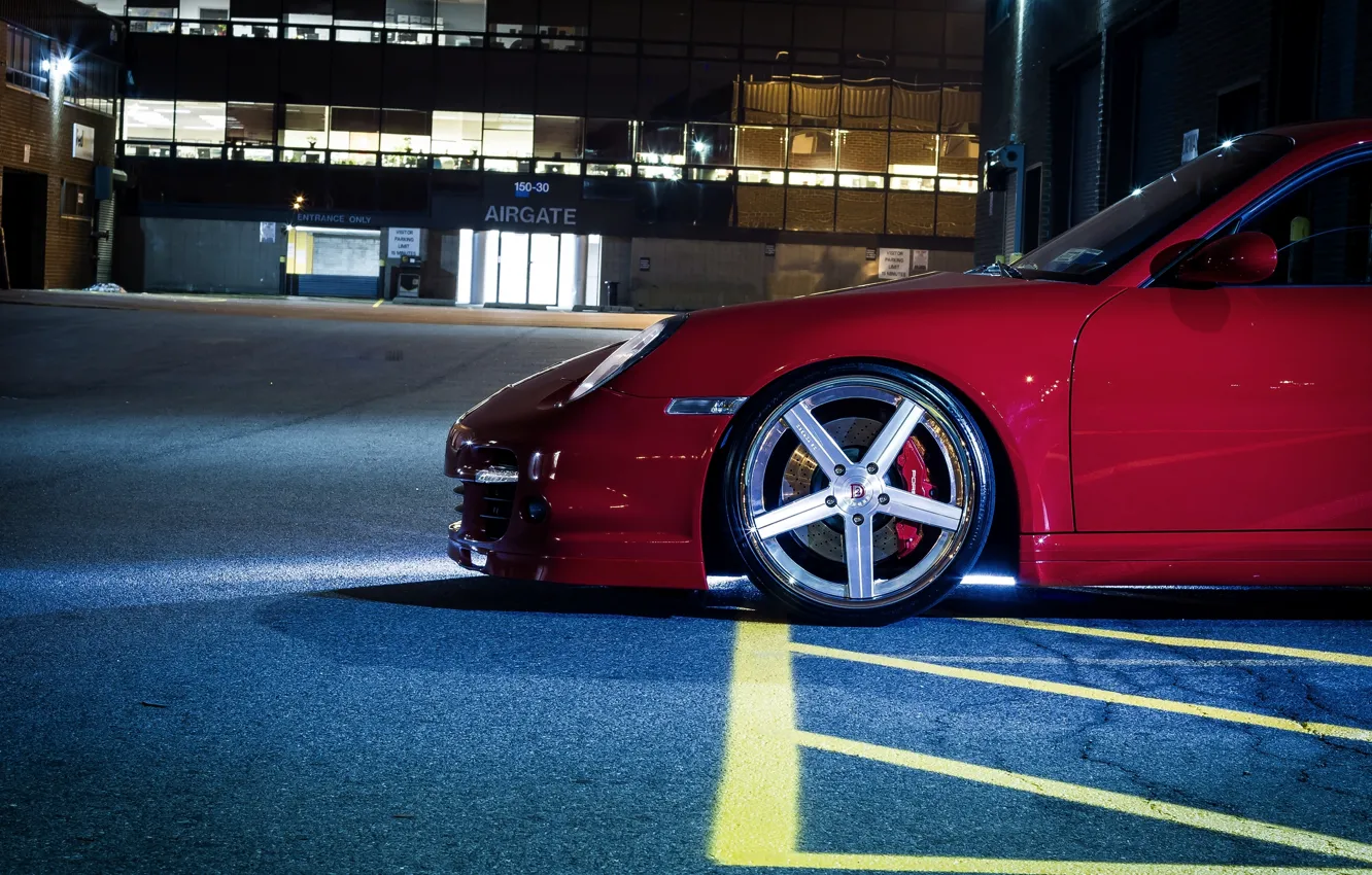 Photo wallpaper Red, Auto, Night, 997, Porsche, Disk, Machine, Wheel