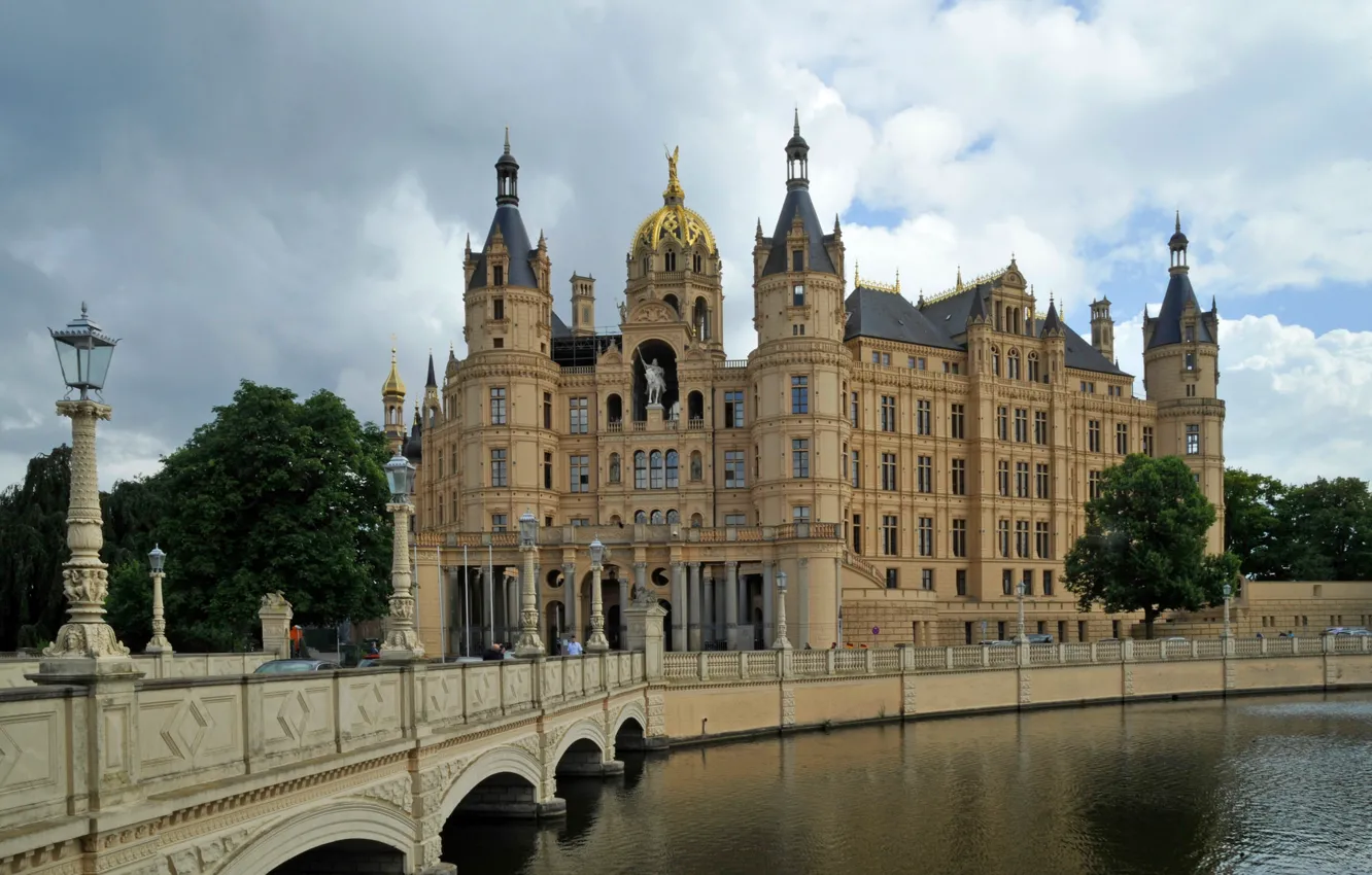 Photo wallpaper bridge, Germany, Schwerin castle, The Palace island