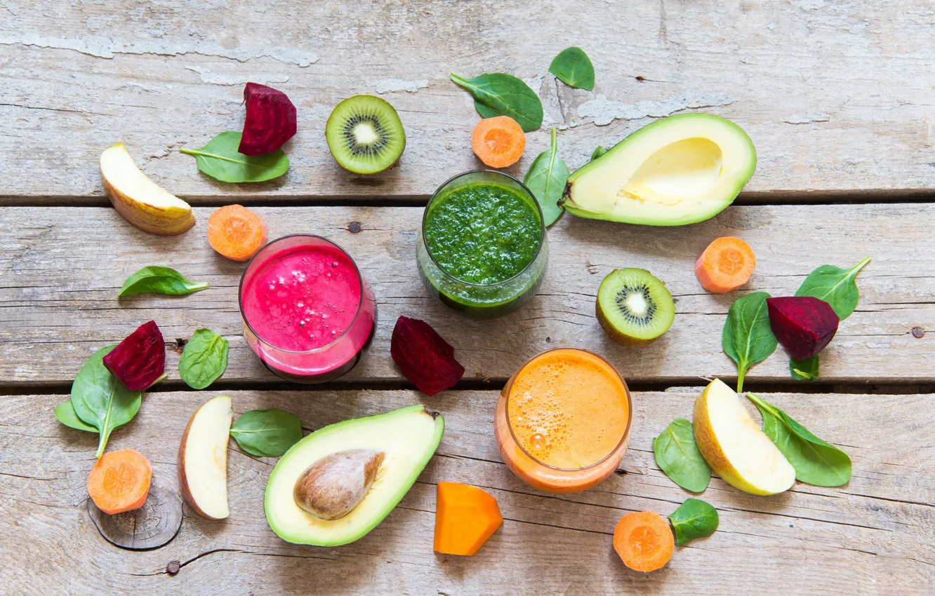 Photo wallpaper greens, apples, Board, kiwi, avocado, smoothies