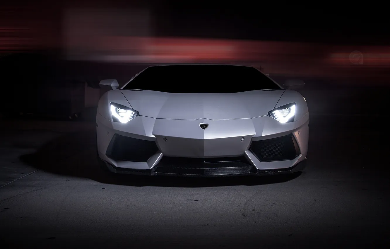 Photo wallpaper white, shadow, Lamborghini, white, the front, headlights, LP700-4, Aventador