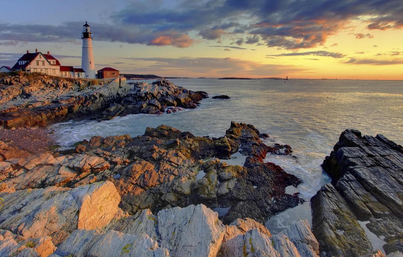 Photo wallpaper sea, stones, Lighthouse