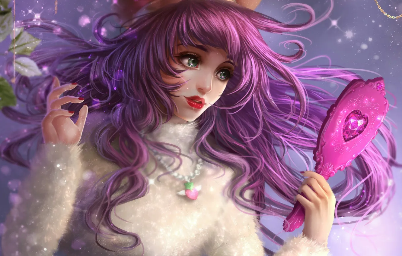 Photo wallpaper girl, hair, mirror, tears, art, girl, pink, renaillusion