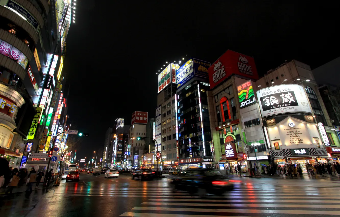 Photo wallpaper city, lights, Japan, lighting, Tokyo, road, cars, japan