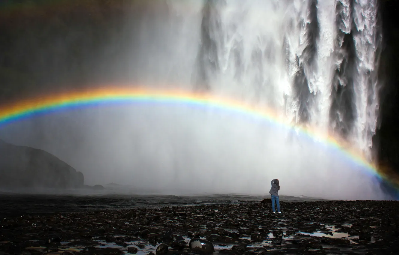 Photo wallpaper nature, waterfall, rainbow