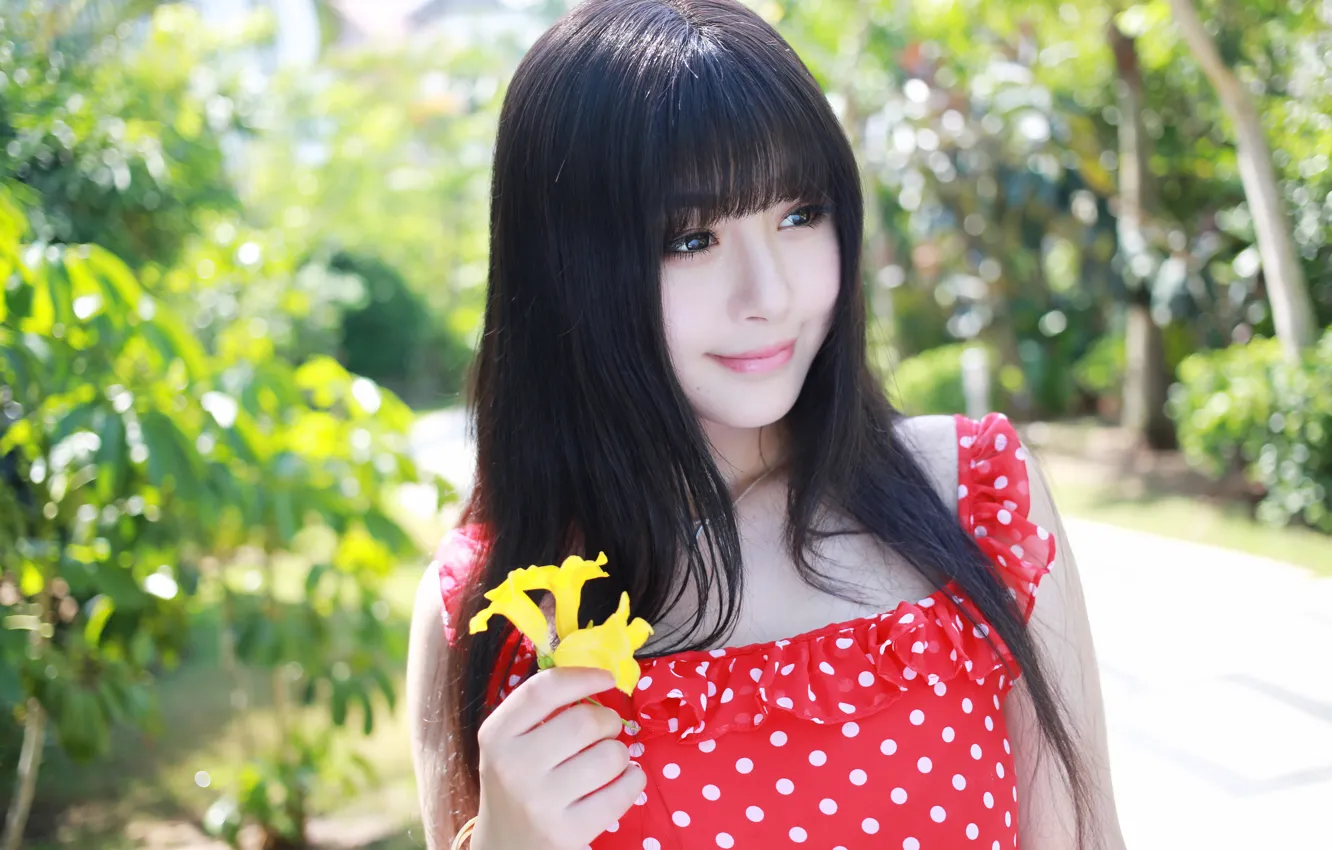 Photo wallpaper flower, model, girl, Asian, smile., xiuren, Barbie可