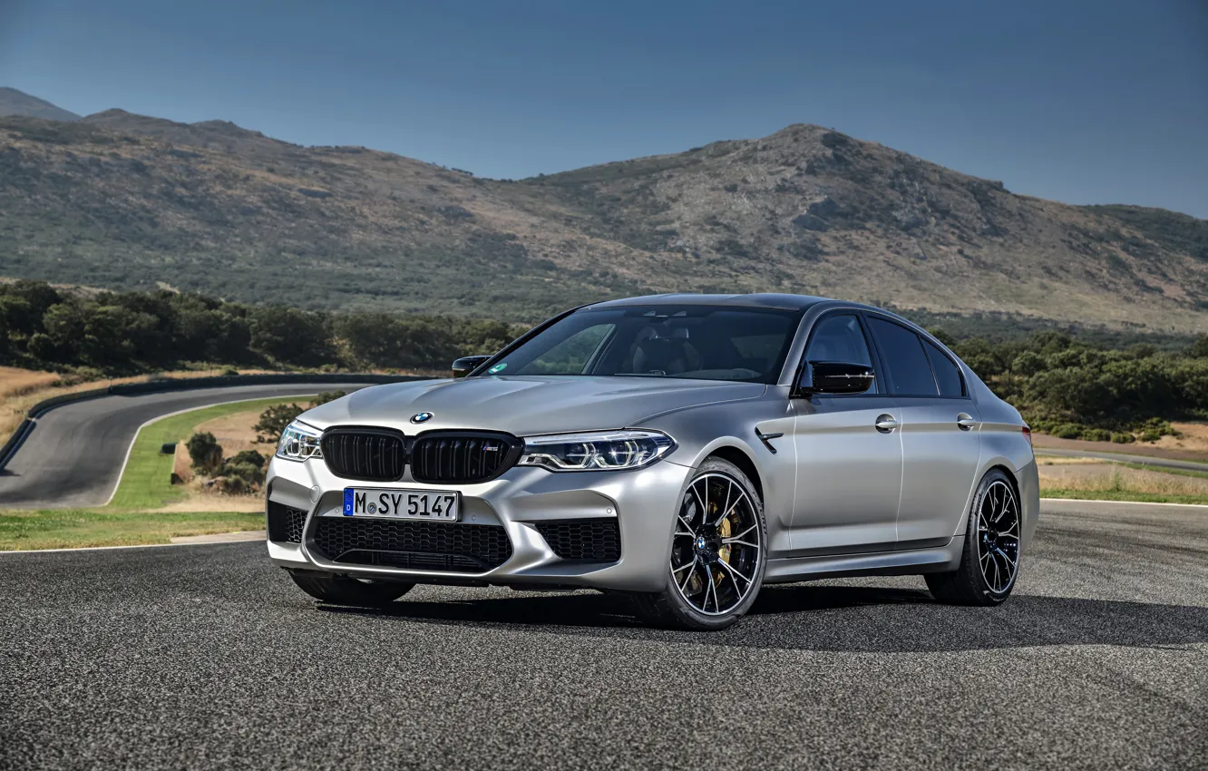 Photo wallpaper asphalt, mountains, grey, BMW, sedan, 4x4, 2018, four-door