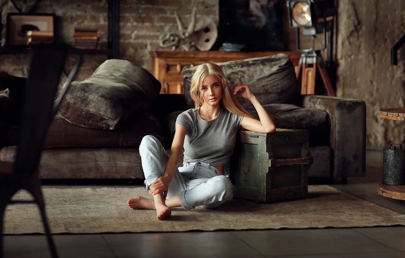 Photo wallpaper girl, blonde, sitting, Dmitry Arhar, Katerina Shiryaeva