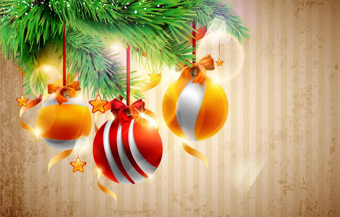 Photo wallpaper balls, tree, Christmas decorations