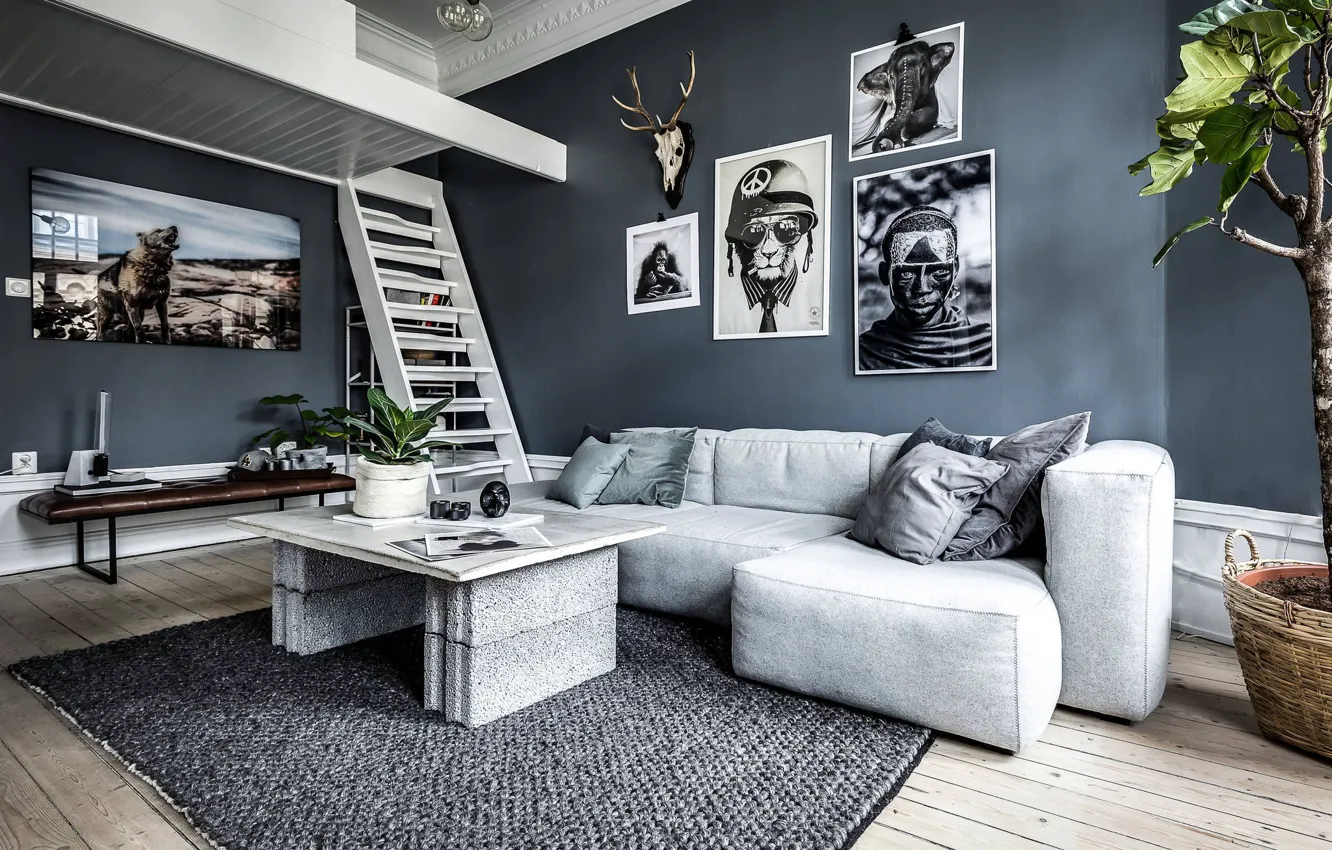 Photo wallpaper design, style, room, interior, Sweden, Sweden, living room, Apartment in the landing net