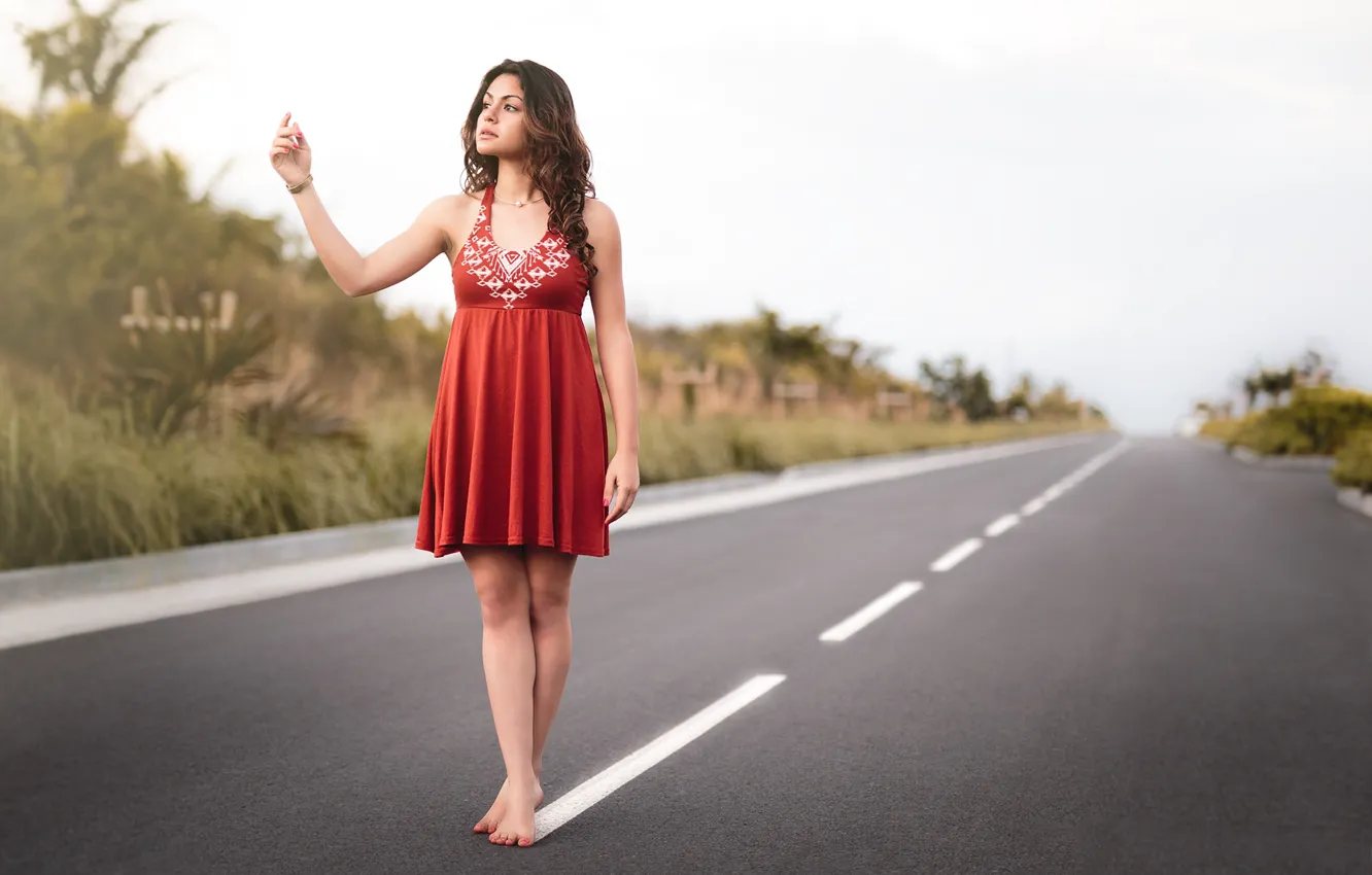 Photo wallpaper road, girl, Lena