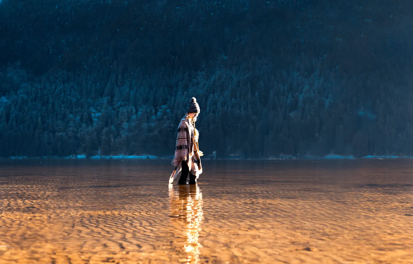 Photo wallpaper forest, girl, river, Lizzy Gadd