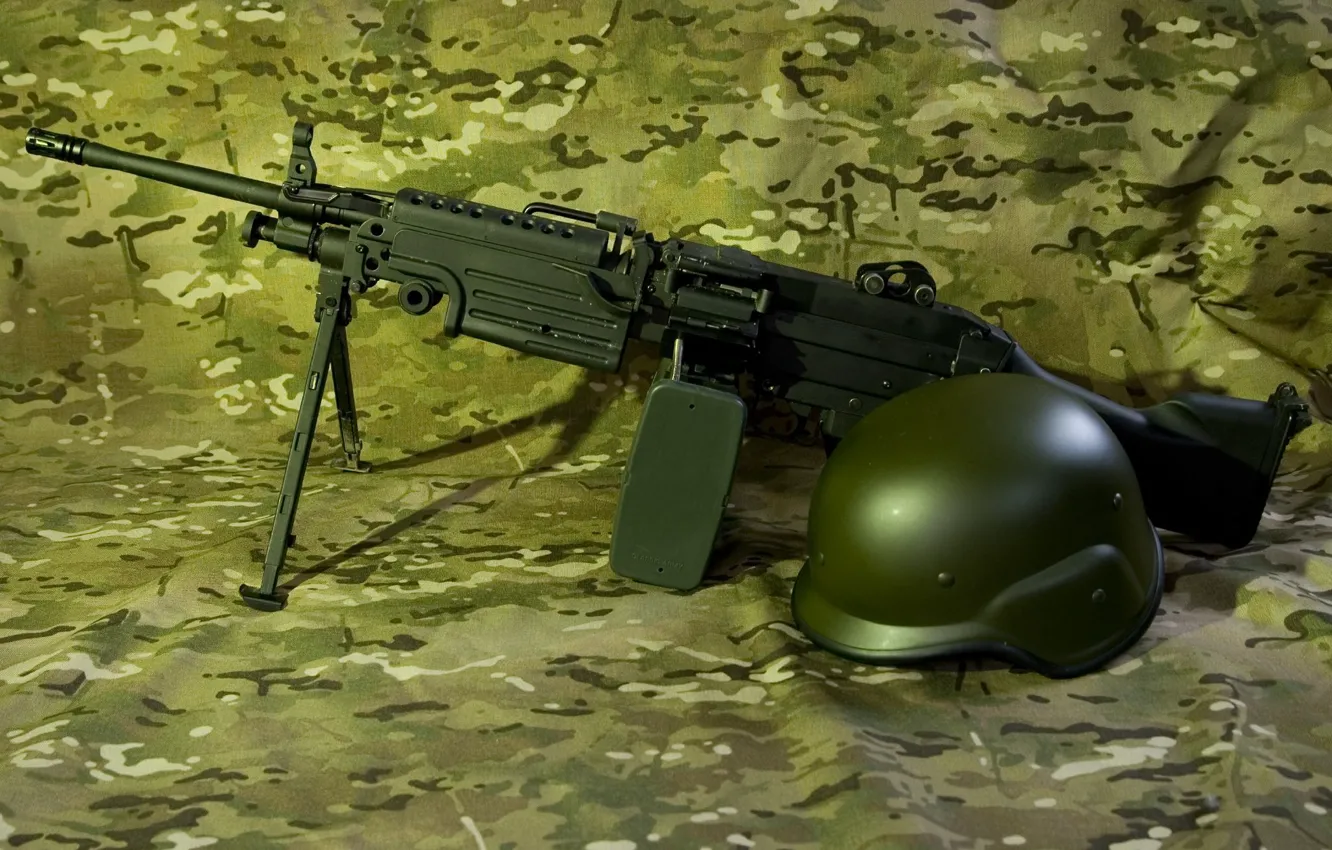 Photo wallpaper weapons, helmet, machine gun, manual, M249, Minimi