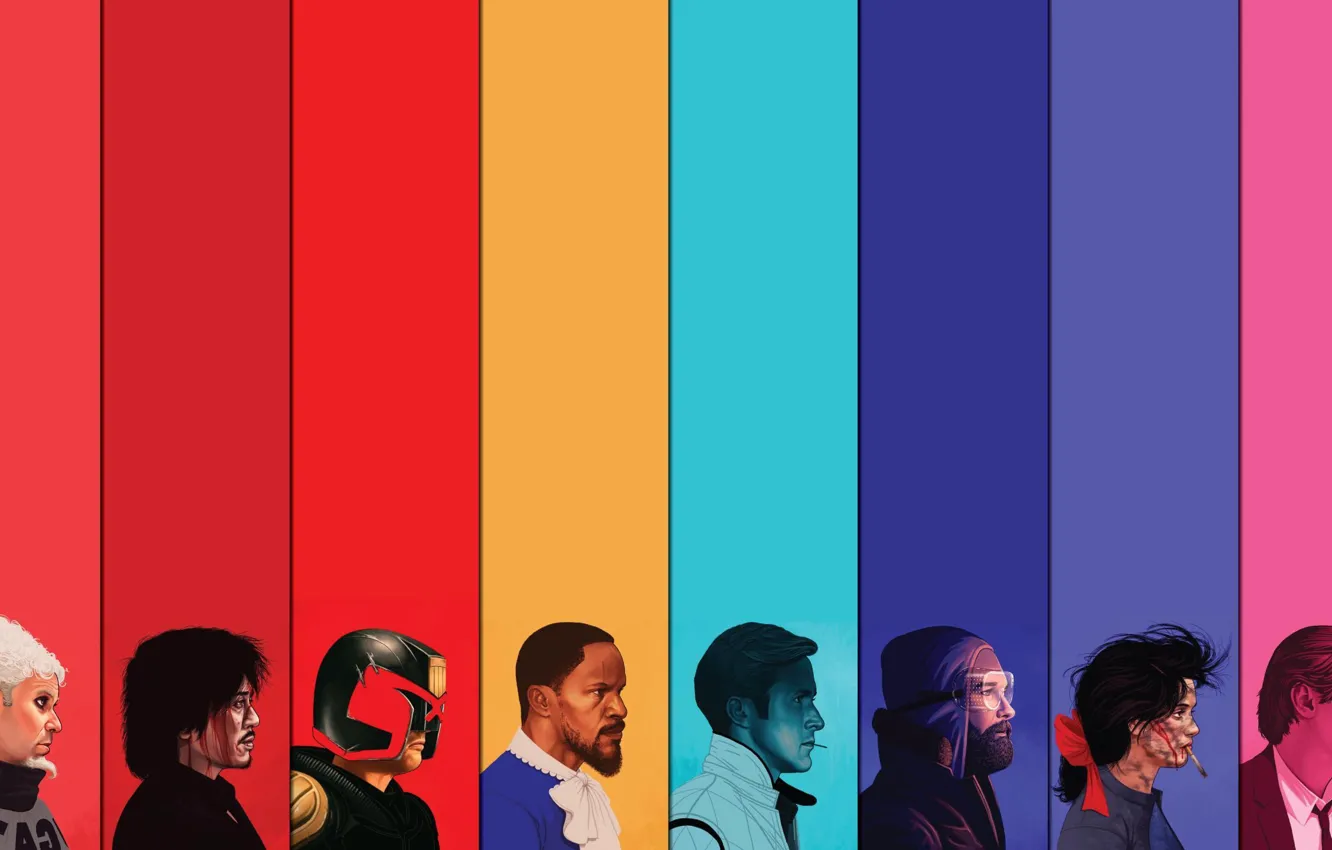 Photo wallpaper Reservoir Dogs, The Thing, portraits, Judge Dredd, Drive, Django Unchained, Old boy, Mike Mitchell