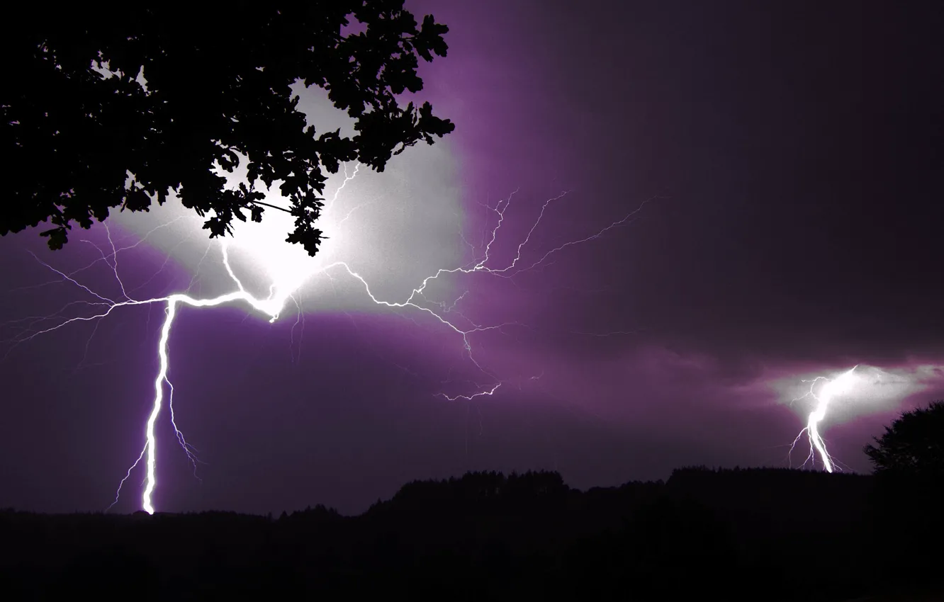 Photo wallpaper the storm, the sky, element, lightning, silhouette