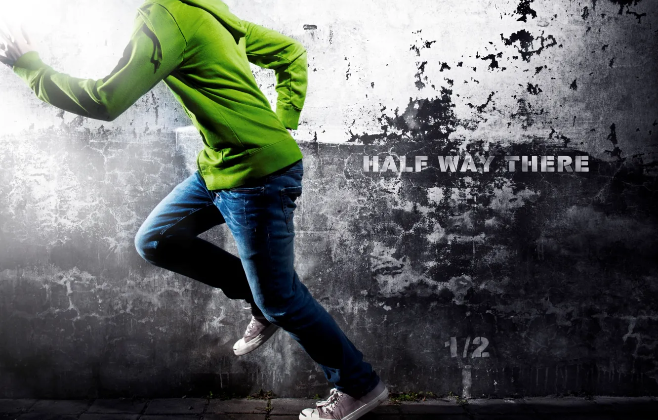 Photo wallpaper style, wall, the inscription, running, guy