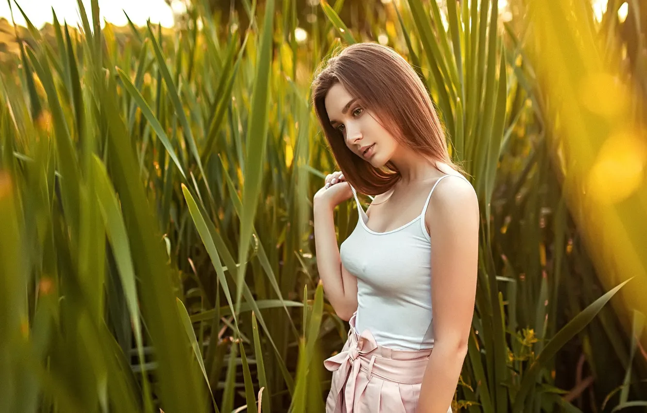 Wallpaper Greens Grass The Sun Model Shorts Portrait Makeup Mike For Mobile And Desktop