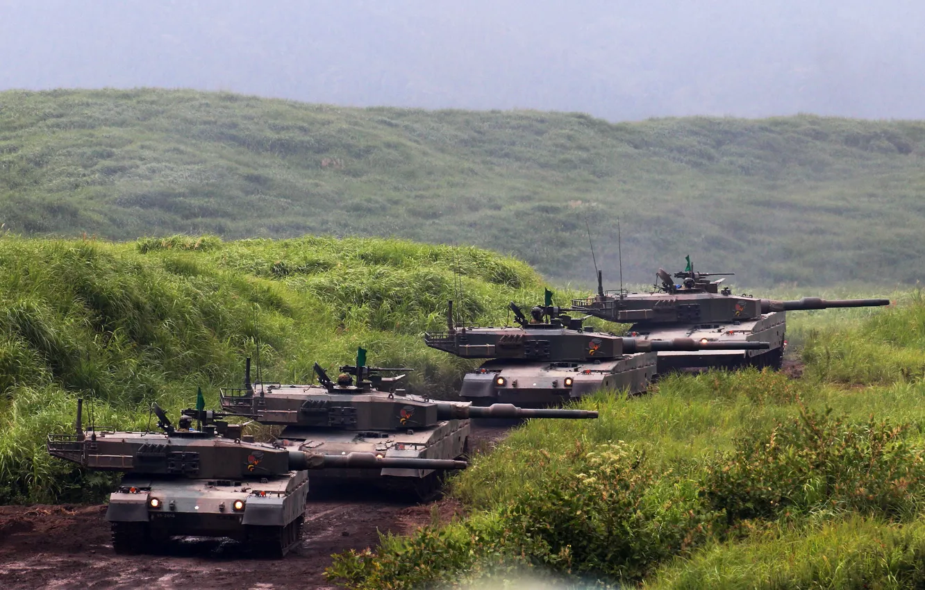 Photo wallpaper field, tank, combat, Japanese, Type 90