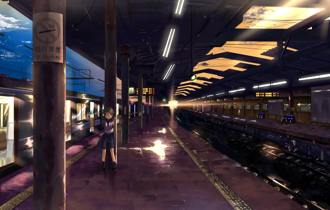 Photo wallpaper sadness, station, the evening, one