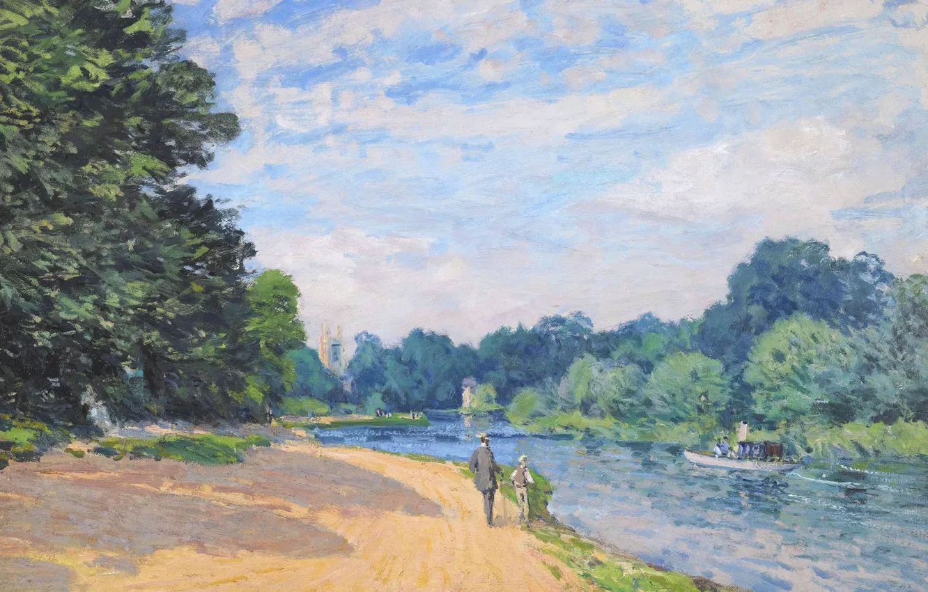 Photo wallpaper landscape, picture, Alfred Sisley, Alfred Sisley, Thames and HAMPTON court