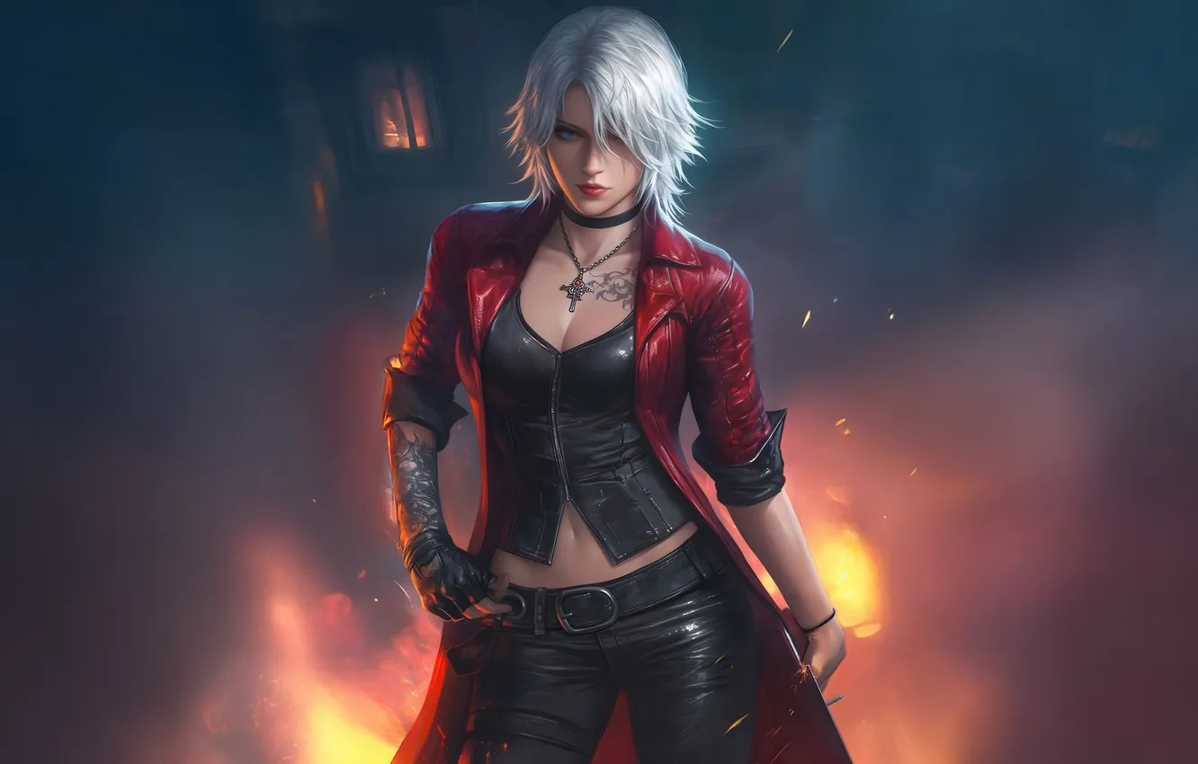 Photo wallpaper girl, anime, Dante, DMC, anime girl, AI Art, AI Generated