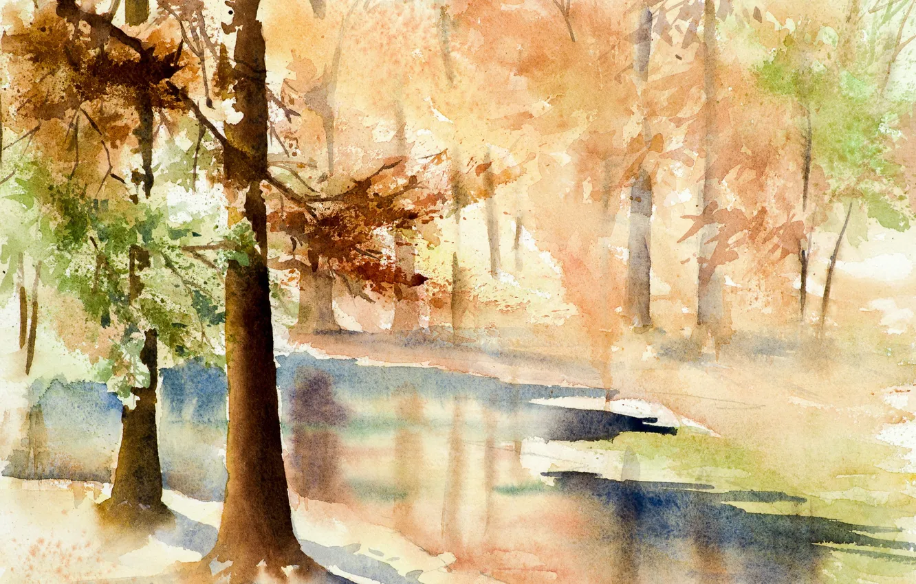 Photo wallpaper landscape, nature, picture, watercolor