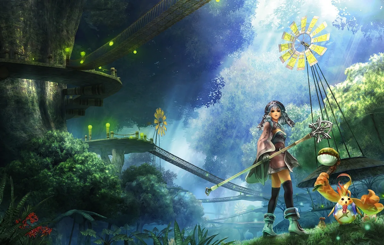 Photo wallpaper girl, trees, bridge, the game, art, staff, game, Nintendo