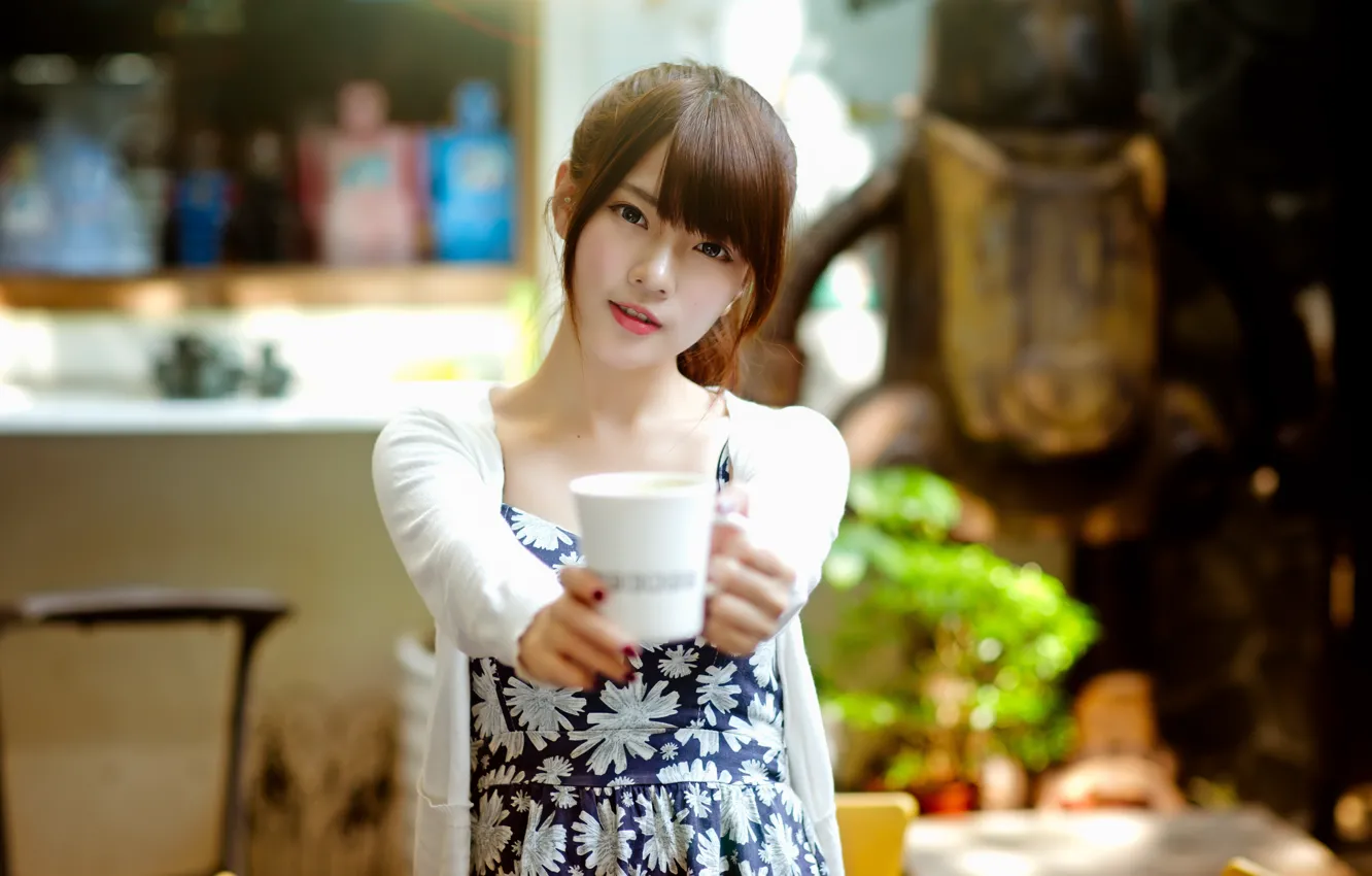 Photo wallpaper look, girl, portrait, mug