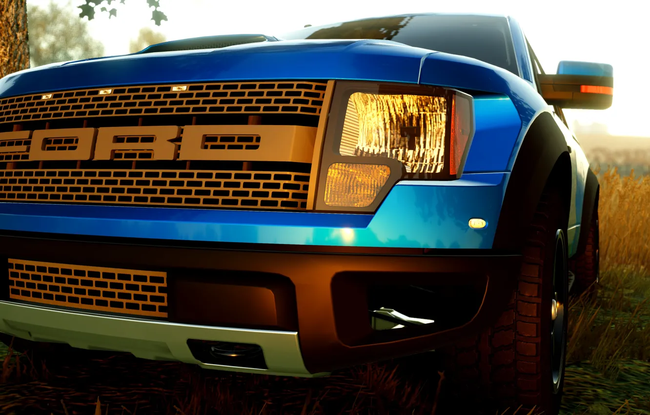 Photo wallpaper car, Ford, game, Raptor, blue, truck, F150