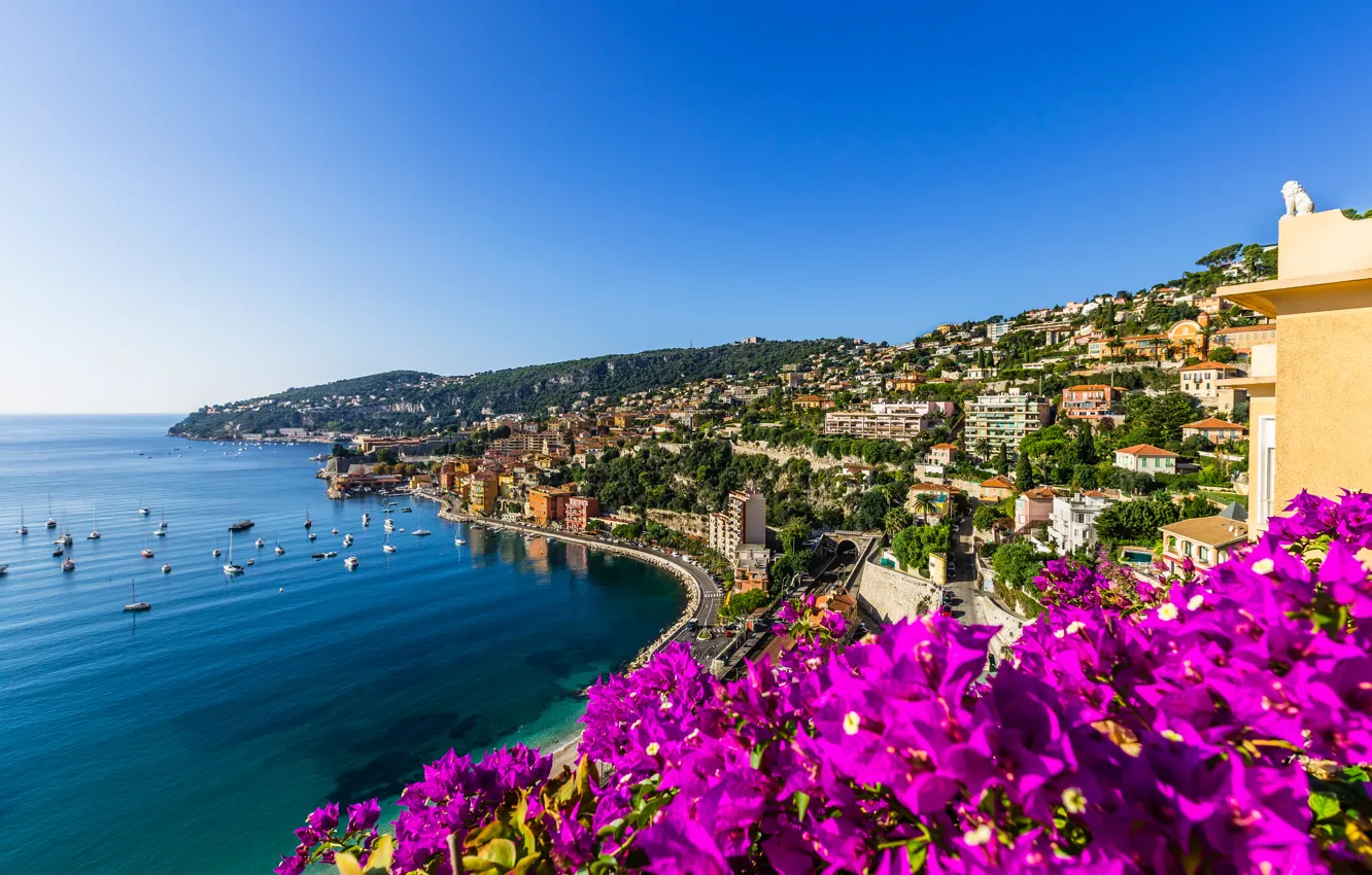 Photo wallpaper sea, flowers, the city, coast, France