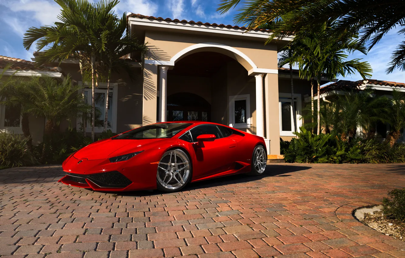 Photo wallpaper Lamborghini, red, Miami, Florida, Huracan