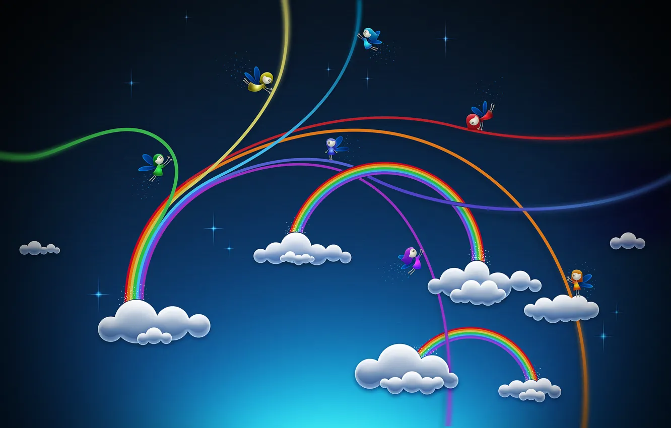 Photo wallpaper Clouds, Rainbow, Elves