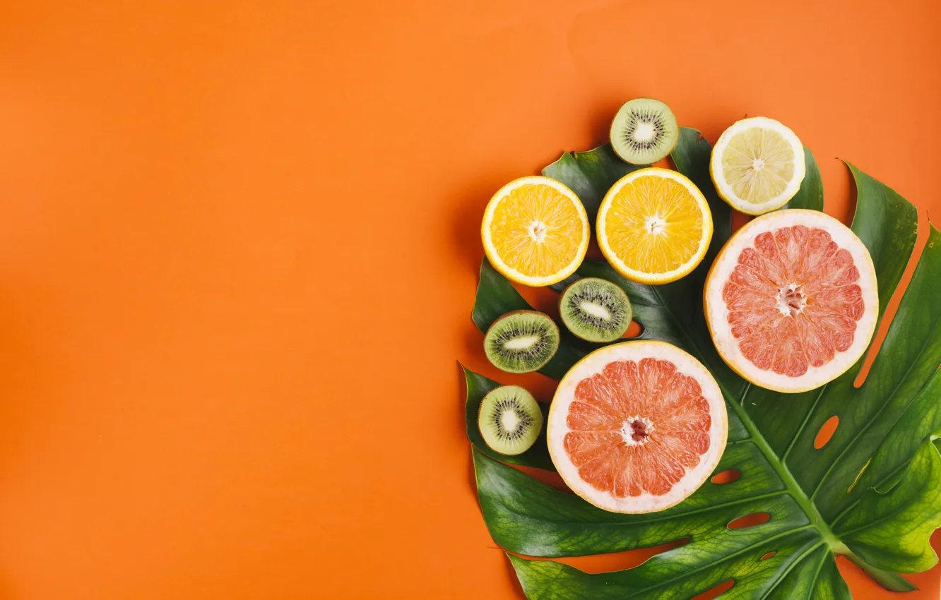 Photo wallpaper leaves, background, orange, citrus