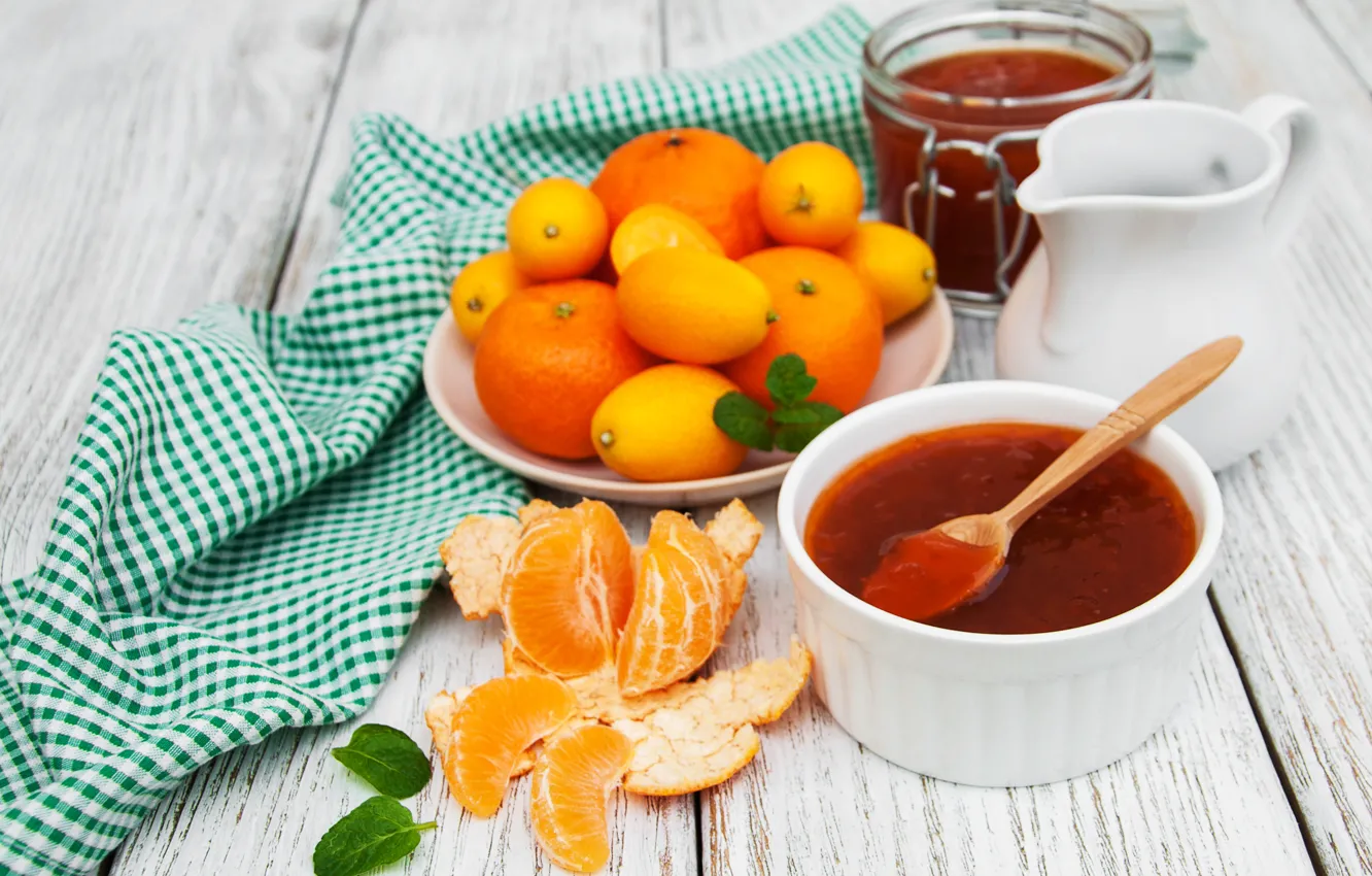 Photo wallpaper Bank, jam, tangerines, citrus, Olena Rudo