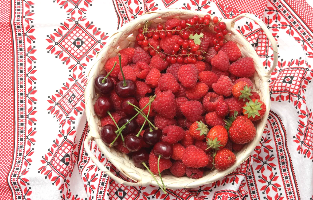 Photo wallpaper red, berries, raspberry, strawberry, cherry