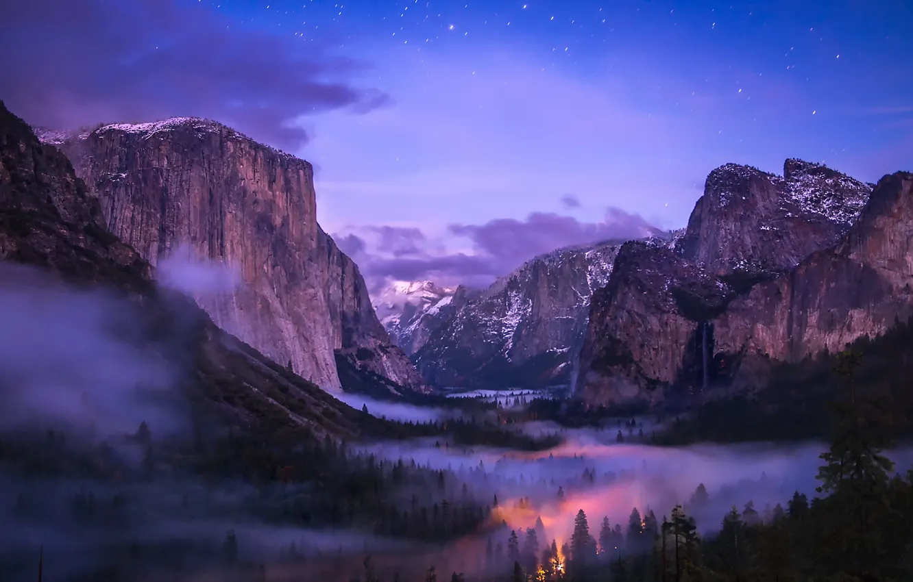 Photo wallpaper Yosemite, Waterfall, Valley, Fog, National Park, Tunnel