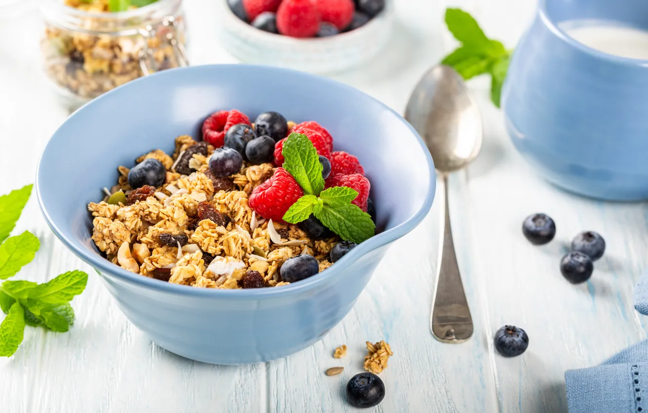 Photo wallpaper berries, Breakfast, oatmeal, Iryna Melnyk