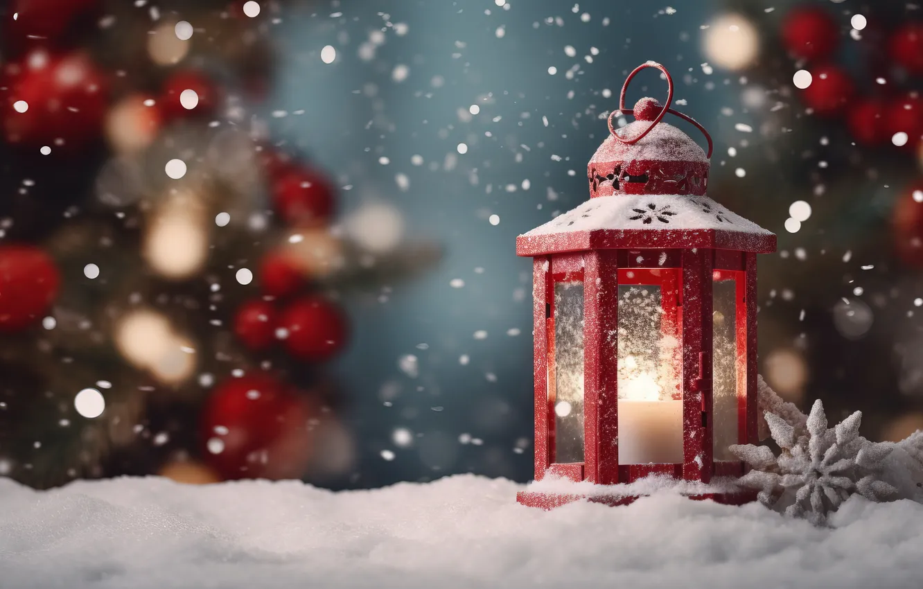 Photo wallpaper winter, snow, night, new year, Christmas, lights, Christmas, night