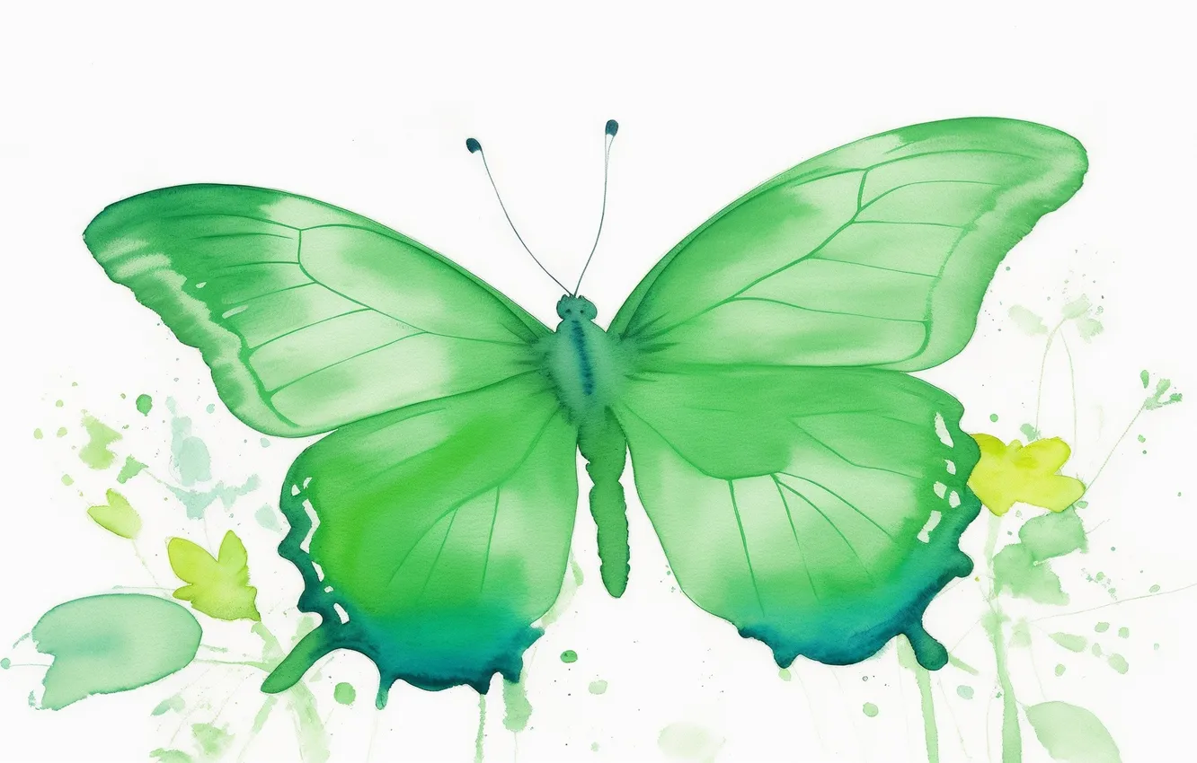 Photo wallpaper green, green, butterfly, figure, wings, watercolor, wings, butterfly