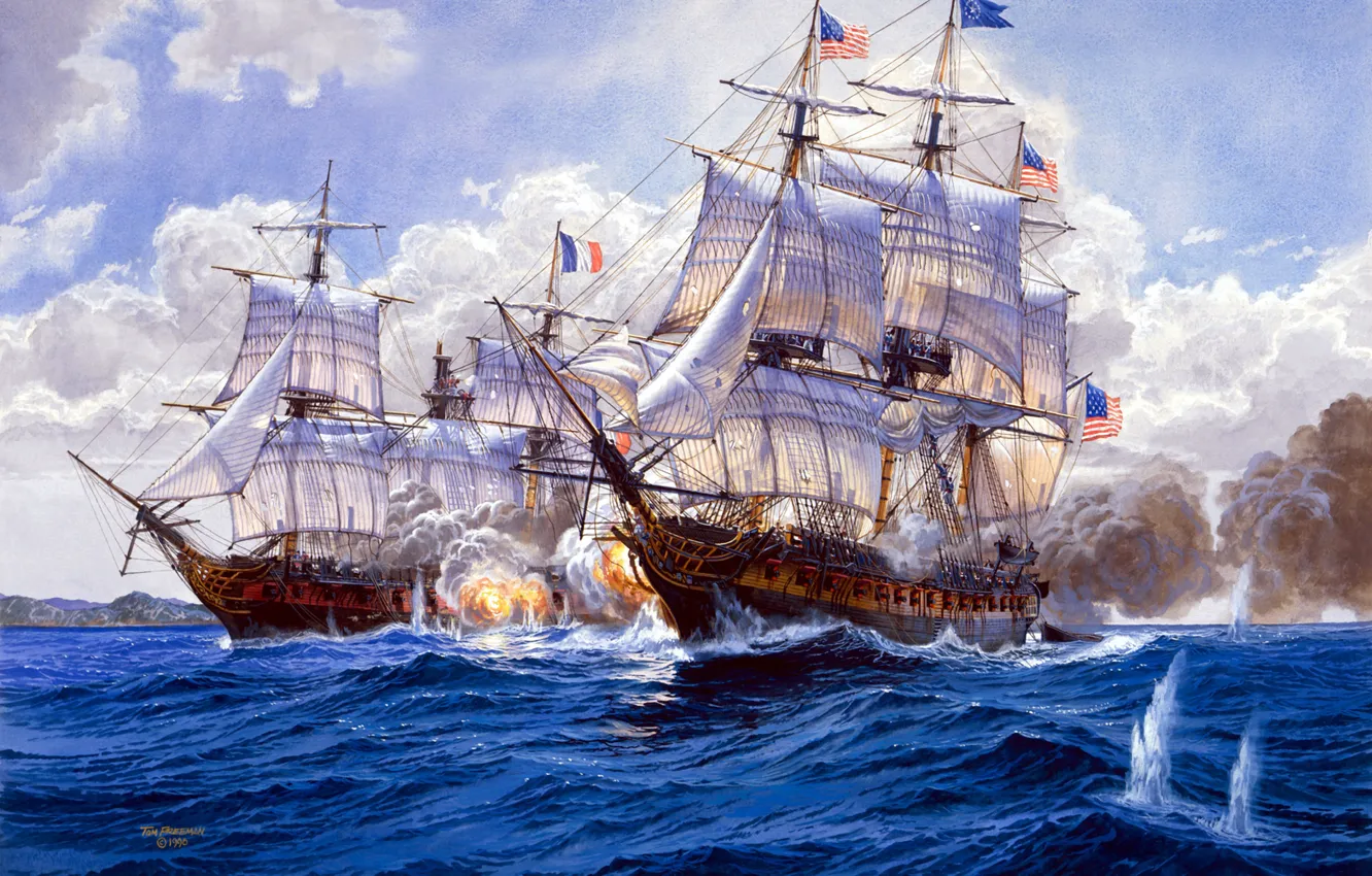 Photo wallpaper explosions, ships, bursts, battle, art, artist, Navy, sea