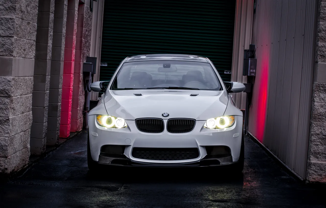 Photo wallpaper white, reflection, wall, BMW, BMW, white, the front, headlights