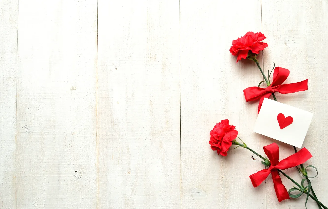 Photo wallpaper flowers, tape, hearts, bow, postcard, clove