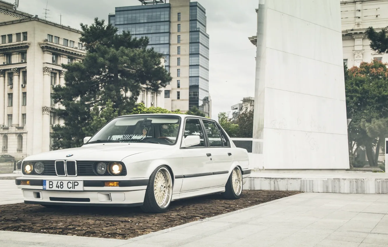 Photo wallpaper BMW, Car, White, E30, Stance, LowSociety